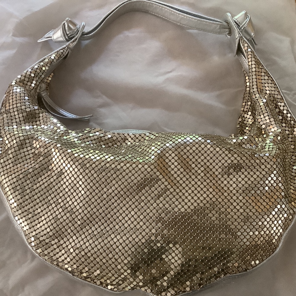 Silver and gold metallic chain hobo bag